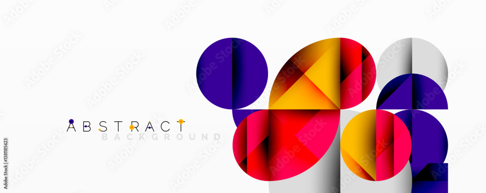 Aufkleber colorful geometric shapes overlap creating dynamic composition. vibrant gradients, circles, triangle