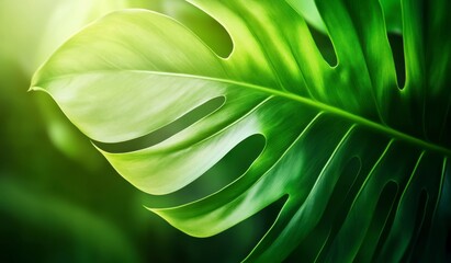 Fototapeta premium Lush Green Tropical Leaf in Sunlight