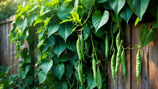 Firestorm runner beans cultivating alongside a garden fence.