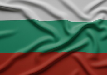 Obraz premium Bulgarian Flag Close-up of Waving Fabric with White, Green, and Red Stripes. National Symbol of Bulgaria.