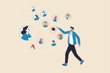 Reorganization or reorg to adjust, allocate resources, change team structure for efficiency, restructure organization, department and job roles concept, businessman ceo reorganize employee role chart.