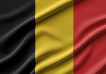 Fototapeta premium Belgium Flag Waving Belgian Banner in Black, Yellow, and Red with Silk Texture. Ideal for Travel, Celebrations.