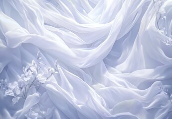 Obraz premium Light, flowing white fabric draped with delicate flowers