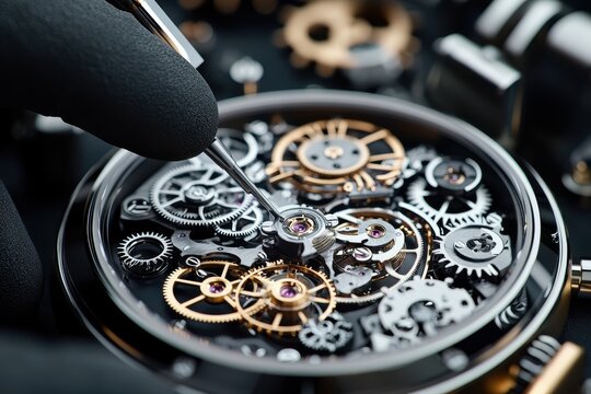 Intricate watch repair showcasing fine mechanical details and skilled craftsmanship process - Powered by Adobe