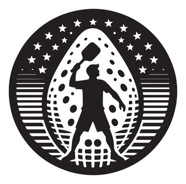 recommend clip art: Pickleball player vector silhouette on white background.