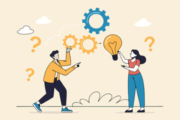 Question and answer, FAQ frequently asked questions, asking and reply to solve problem, help information, solution or q and a session concept, business people with question mark and lightbulb bubble.