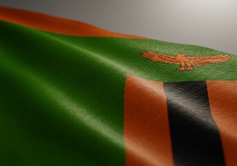 Close-Up of Zambian Flag Vibrant Colors and Detail - African National Symbol.