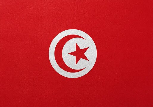 Tunisian Flag Red Background, Crescent Moon, Star, Symbol of Tunisia, National Emblem, Country, Nation.