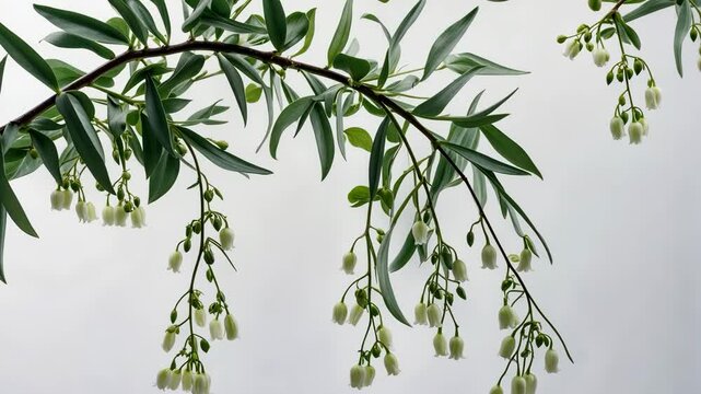Flower Polygonatum set against a white background. Blooming branches of bush Seal.