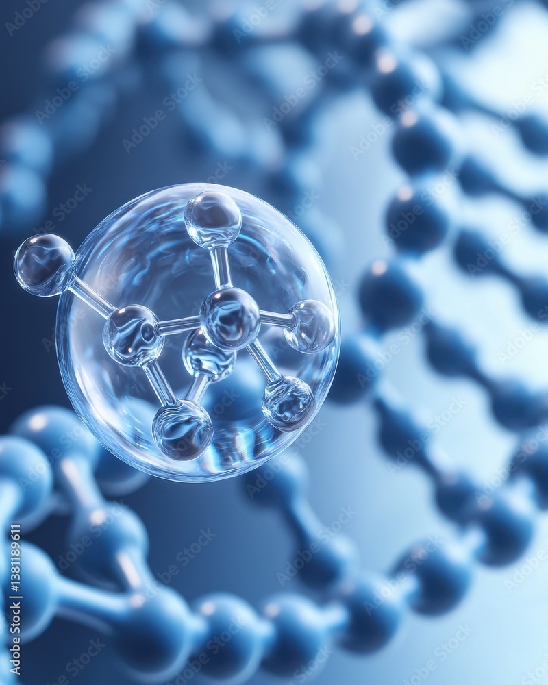 Aufkleber a close-up view of molecular structures, showcasing interconnected atoms and a spherical molecule, r