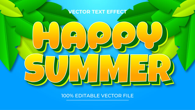 Editable Text Effect Happy Summer 3D Emboss Cartoon Style