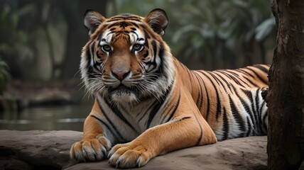 AI GENERATE, A tiger with the nature  life background