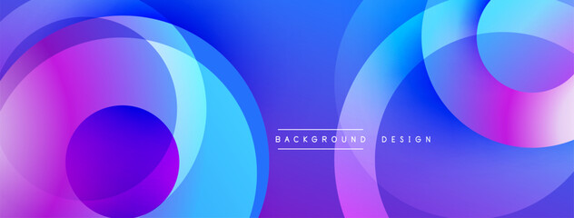 Abstract vibrant circles overlap creating dynamic gradient effect. Smooth transitions between blue, purple, pink hues. Modern design element.