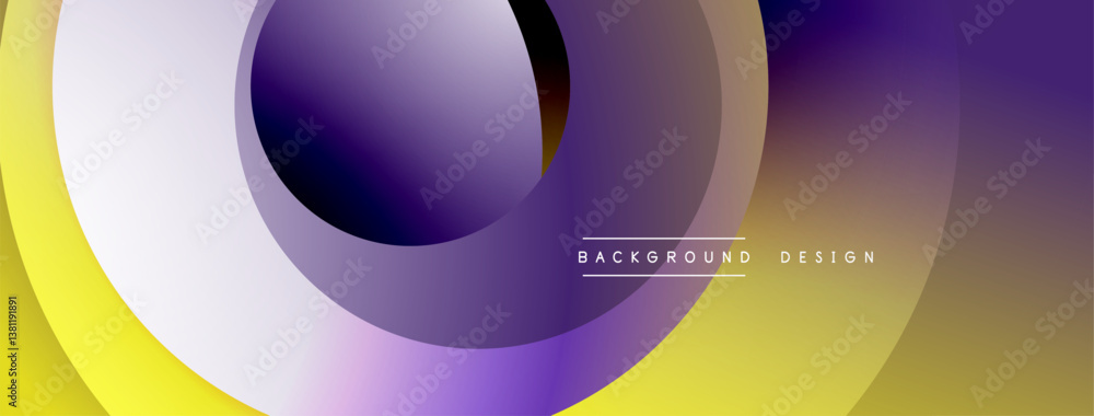 Poster abstract design. overlapping circles create gradient effect. purple, yellow, white tones blend smoot