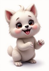 A small white kitten with big eyes and a big smile