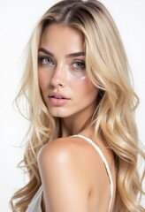 Naklejka premium A woman with long blonde hair is posing for a picture