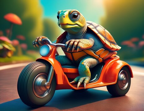 Schildkr&ouml;te f&auml;hrt auf Roller