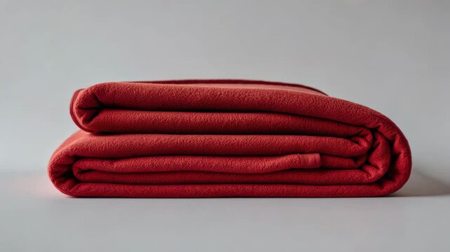 Folded fleece blanket in red. Clipping path.