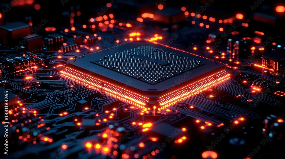 Poster glowing cpu: a close-up of a computer processor