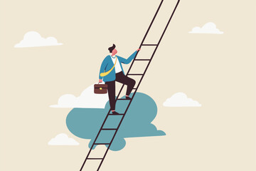 Build ladder of success, develop stair to improve opportunity, career path or job achievement, growth step to progress overcome challenge concept, businessman build ladder of success to climb up.