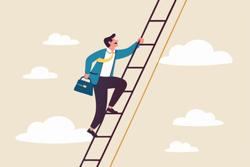 Build ladder of success, develop stair to improve opportunity, career path or job achievement, growth step to progress overcome challenge concept, businessman build ladder of success to climb up.