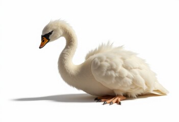 Obraz premium A white swan sitting on a white surface with a white background