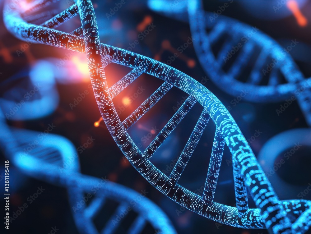 Aufkleber a digital representation of a dna double helix, showcasing intricate patterns and glowing elements t