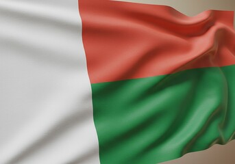 Obraz premium Madagascar Flag Waving Background Red, White, Green, Fabric Texture, National Symbol, Identity, Patriotism.