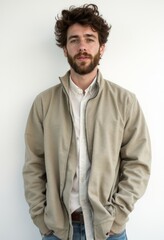 Obraz premium A man with a beard standing in front of a white wall