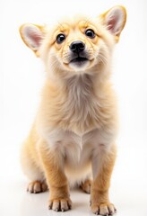 Obraz premium A small brown dog sitting on top of a white surface