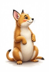 Obraz premium A small brown and white fox sitting on its hind legs