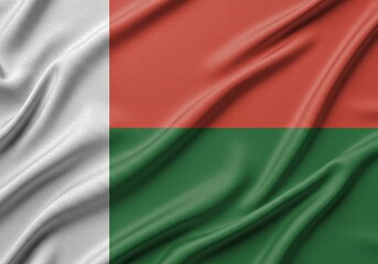 Obraz premium Madagascar Flag Red, Green, White National Flag. Waving, Fabric Texture, Close Up, Symbol, Patriotism, Independence, Culture