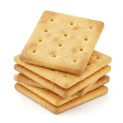 Fototapeta premium A stack of six square crackers with salt on top isolated on a white background in a studio shot