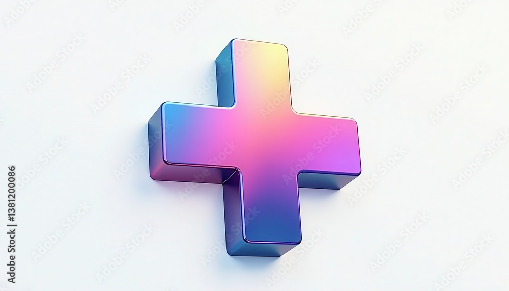 Poster vibrant 3d holographic cross on white: colorful and eyecatching design. a 3d rendering of a multicol