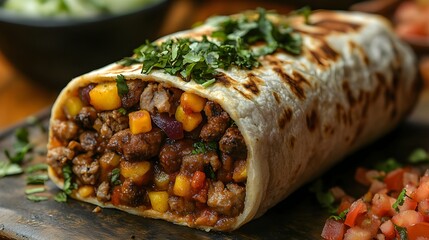 Fusion Food Flat Lay: Vietnamese Pho Burrito with Mexican Influences