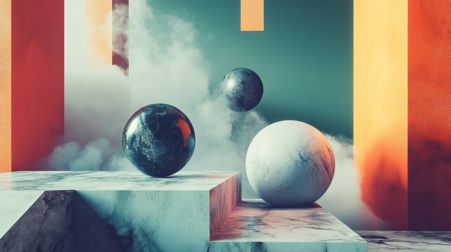 A stunning display of geometric artistic interpretation showcases cosmic elements, featuring planets and galaxies.