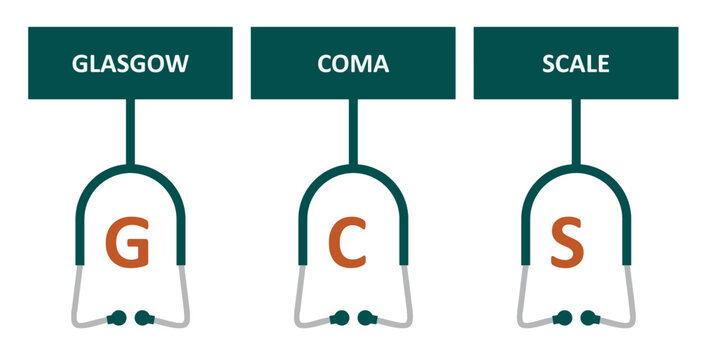 GCS Glasgow Coma Scale text, written on stethoscope infographic. Medical concept. Vector illustration. Glasgow Coma Score.