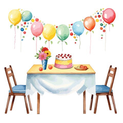 watercolor A festive table with nachos illustration