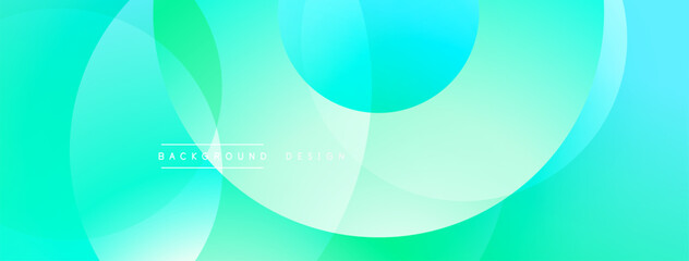Abstract background. Overlapping circles create soft gradients. Colors range from turquoise to light green. Minimalist design, smooth transitions, modern aesthetic.