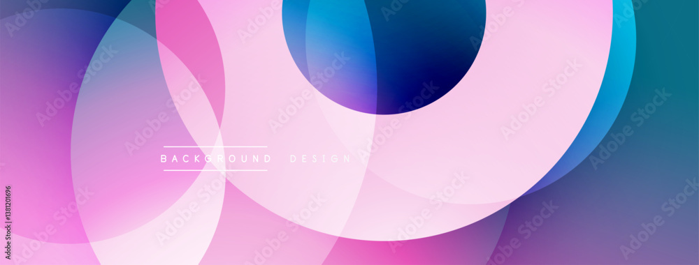 Poster abstract colorful circles overlap creating dynamic visual. pink, purple, blue hues blend smoothly. m