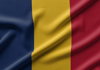 Chad Flag, Textured National Symbol of Republic of Chad, Blue, Yellow, Red Waving Fabric.