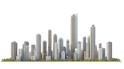 Modern City Buildings Isolated on Transparent Background. Modern Urban Skyline Isolated on Transparent Background.