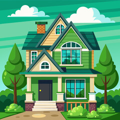 Fototapeta premium Elegant Two-Story Home with Verdant Surroundings