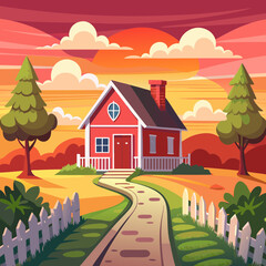 Naklejka premium Rustic Farmhouse on a Winding Path