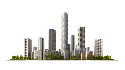 Modern City Buildings Isolated on Transparent Background. Modern Urban Skyline Isolated on Transparent Background.