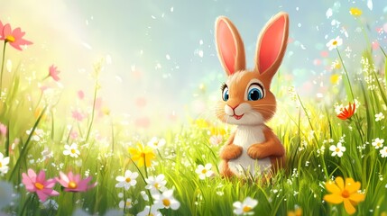 Cute bunny in a spring meadow (1)