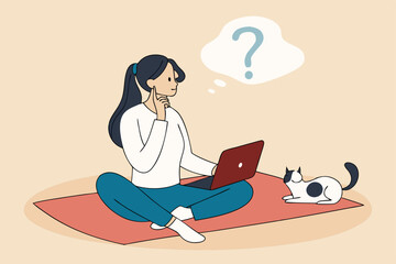 Solve problem, contemplation or relaxation help find solution, focus or calm mindfulness to get answer, understanding or brainstorming concept, businesswoman lotus meditate to solve work problem.