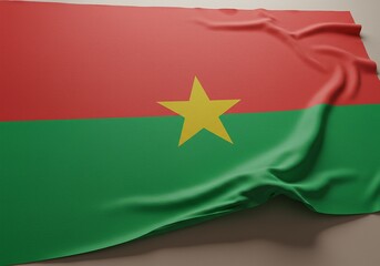 Burkina Faso Flag Close-Up Textured Red, Green, Yellow Star, National Symbol, Patriotic Fabric, African Nation, Country.