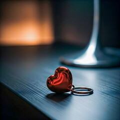 red heart keyring with blur background