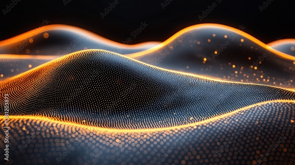 Poster abstract orange and black digital landscape: a mesmerizing visual representation of data flow and te
